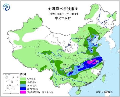 全国降水量预报图(6月23日08时-24日08时) 全国降水量预报图(6月23日08时-24日08时)