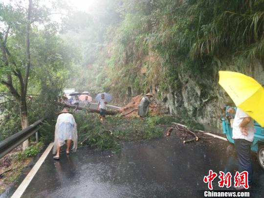 开化县林山华殿线塌方堵住道路 开化宣传部提供 摄 开化县林山华殿线塌方堵住道路 开化宣传部提供 摄